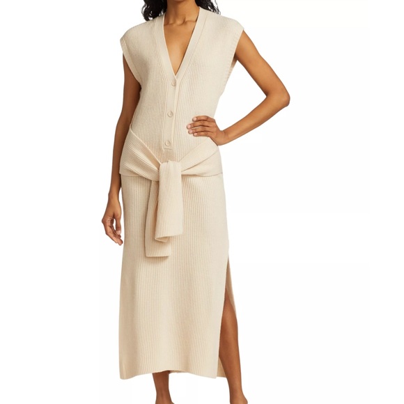 Jonathan Simkhai Annette Rib Knit Cream Cashmere Blend Henley Dress - Picture 2 of 14